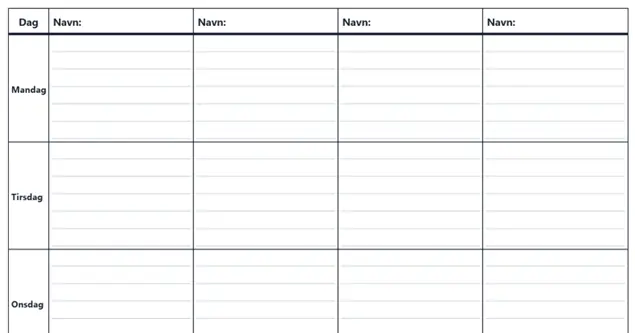 Forhåndsvisning av aktivitetsplan med kolonner for flere personer eller kategorier