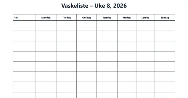 Forhåndsvisning av vaskeliste for rom