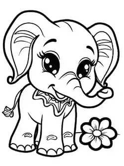 Elefant med blomst - fargeleggingsark for barn