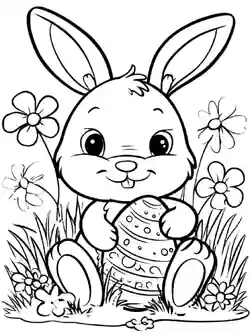Sittende påskehare med egg - fargeleggingsark for barn