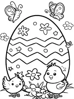 Kyllinger og stort egg - fargeleggingsark for barn