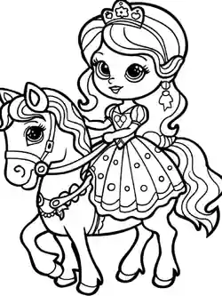 Prinsesse med hest - fargeleggingsark for barn