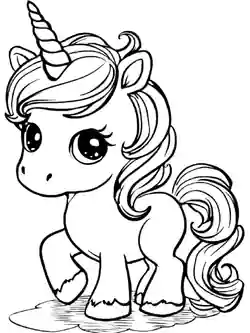 Enhjørning med store øyne - fargeleggingsark for barn