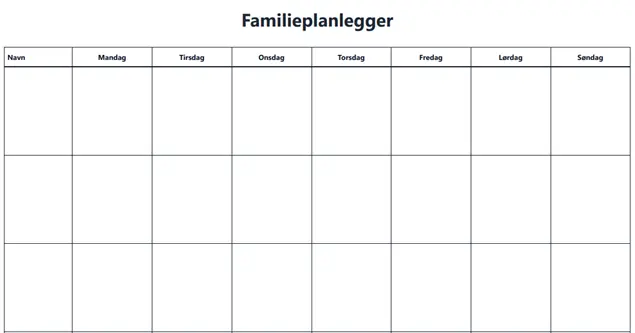Forhåndsvisning av gratis familieplanlegger og familiekalender uke