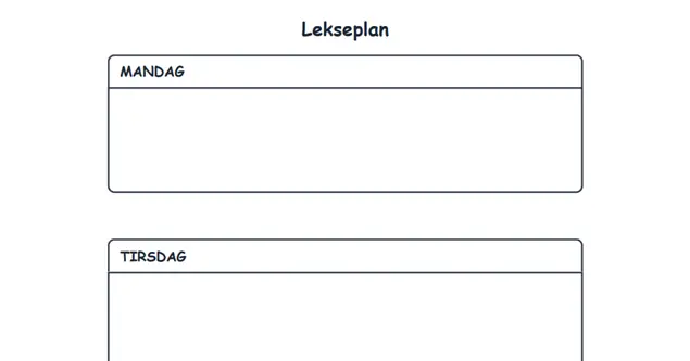 Forhåndsvisning av lekseplan med én boks per dag (Mandag–Fredag)