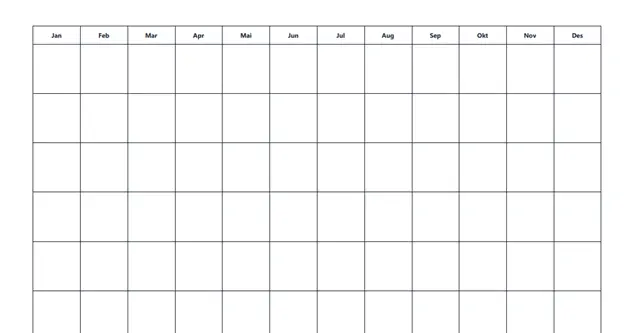 Forhåndsvisning av månedsplan horisontal med måneder på rad
