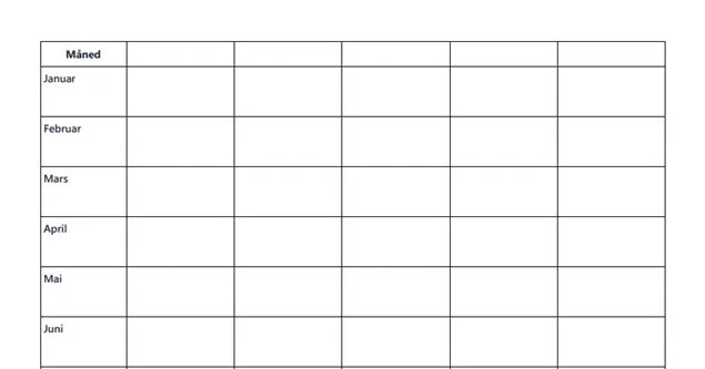 Forhåndsvisning av månedsplan vertikal med måneder nedover