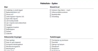 Forhåndsvisning av Pakkelister