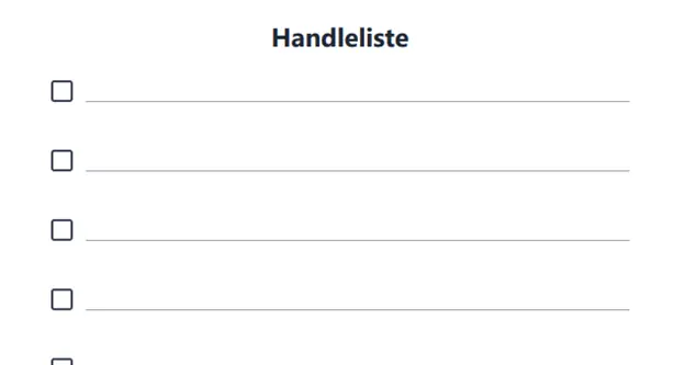 Forhåndsvisning av handleliste-mal med linjer og avkrysningsbokser