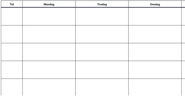 Forhåndsvisning av timeplan med tid og dager