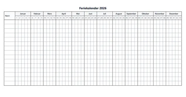 Gratis feriekalender - fargelegg ukene du har ferie