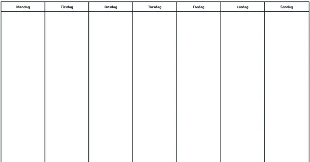 Forhåndsvisning av horisontal ukeplan med alle ukedager på rad