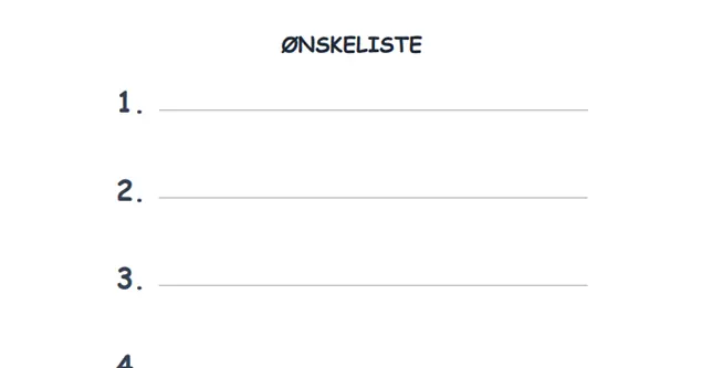 Forhåndsvisning av ønskeliste-mal med nummererte linjer